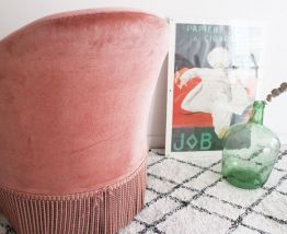 Fauteuil crapaud en velours ROSE années 60