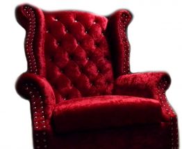 Fauteuil Chesterfield Vintage aspect Velours rouge