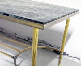 Table basse vintage en marbre vert pieds en laiton dorés