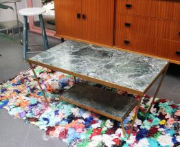 RARE - Table basse vintage marbre vert pieds en laiton dorés