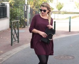 Robe bordeaux fluide à petit pois