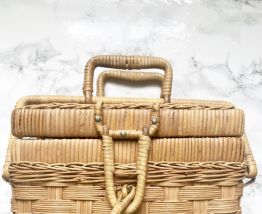 Travailleuse vintage en osier et rotin