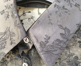 Chemise noire vintage dentelle fleurs transparent ajourée