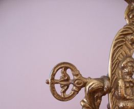 ANCIEN MIROIR PSYCHE DECOR ANGELOT  BRONZE DORE