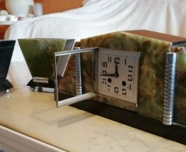 Pendule marbre onyx + 2 cassolettes