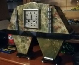 Pendule marbre onyx + 2 cassolettes