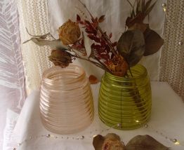 Lot de 2 vases/bocaux en verre pastel : un rose, un vert