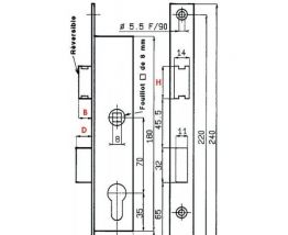 Serrure Métalux DOM F107360000 - Entraxe 70 mm - Coffre 36 m