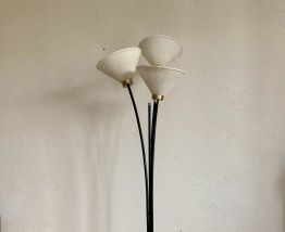 Lampadaire tripode trois feux tôle perforée vintage années50