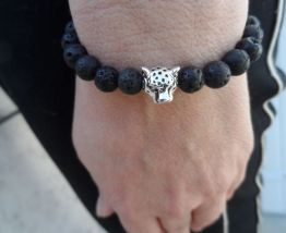 Bracelet pierre de lave / tête de panthère 