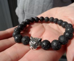Bracelet pierre de lave / tête de panthère 