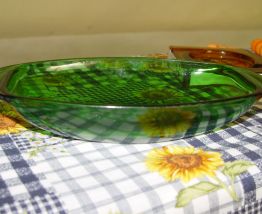 Ravier vintage en verre trempé vert