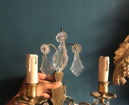 Appliques vintage deux bras dorées à pampilles