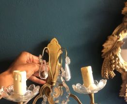 Appliques vintage deux bras dorées à pampilles