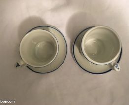 Paire de Tasse brûlot en porcelaine épaisse avec soucoupe - 