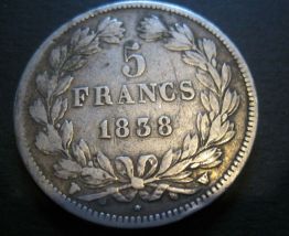 5 francs LOUIS  PHILIPPE 1 . 1838 W Argent dans capsules de 