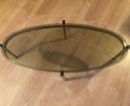 Table basse ovale en chrome et verre - Années 70