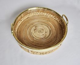 Plateau en osier et cuivre