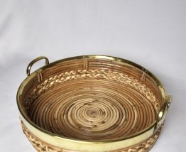 Plateau en osier et cuivre