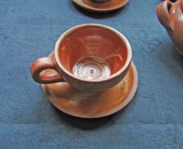 6 Tasses à café Soucoupes Sucrier en Grès Vernissé Vintage