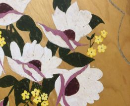 Plateau bois peint et rotin