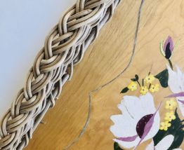 Plateau bois peint et rotin