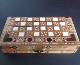 Jeu de dames et backgammon en bois &amp; nacre de voyage