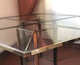 Table de salle à manger en verre et laiton Roche Bobois 70’s