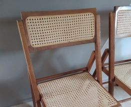 lot de 4 chaises pliantes année 70 bois et cânnage 