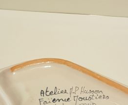 plat 2 compartiments en faïence de Moustier décor Paon