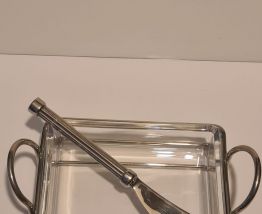 Beurrier cristal et métal argenté avec couteau à beurre