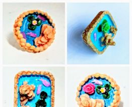 Bague étang de fée carrée, fleur de lotus verte