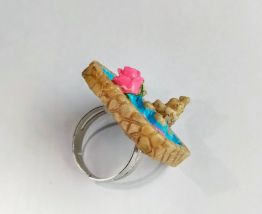 Bague jardin aquatique, lotus rose, étoile de mer