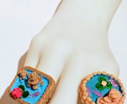 Bague jardin aquatique, lotus rose, étoile de mer