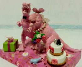 Décor de mariage dinosaure, décor gâteau en rose