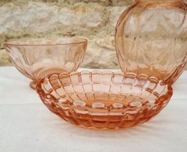 Lot bol vase coupelle verre rose vintage art déco