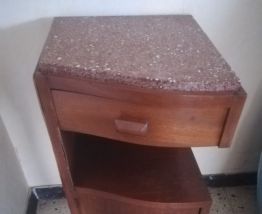COIFFEUSE ET CHEVET BOIS ET GRANIT ROSE