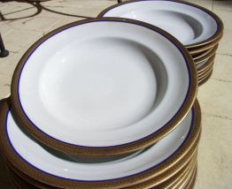 20 assiettes bleu/or doré la feuille porcelaine allemande 