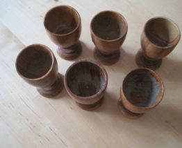 6 coquetiers en bois d'olivier Vintage   