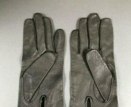 Paire de gants gris en cuir vintage - Taille 7