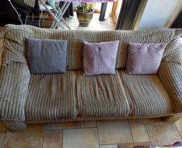 canapé-lit 3 assises tissus velours côtelé beige