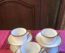 Tasses à thé et soucoupes en porcelaine blanche Limoge, lise