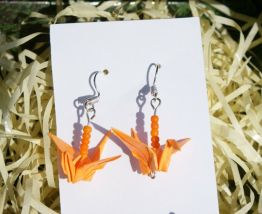 Boucles d'oreilles origami oiseaux, grues, orange