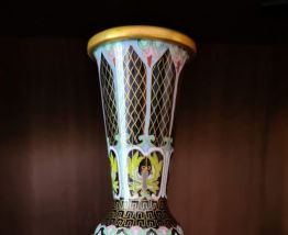 Vase "cloisonné" chinoistrès chic  avec socle bois