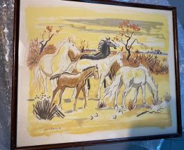 Tableau lithographie, thème "chevaux" du peintre Y. BRAYER