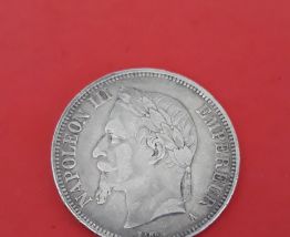 5 Francs Argent 1869 A , Napoléon III , 3 , Paris , Ecu , éc