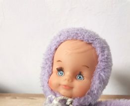 Ancienne Poupée bébé peluche violet  année 70-8