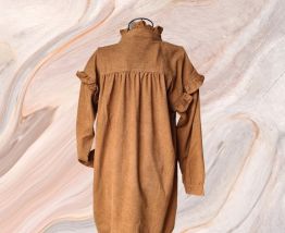 Robe marron col officier effet velour