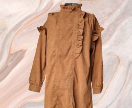 Robe marron col officier effet velour