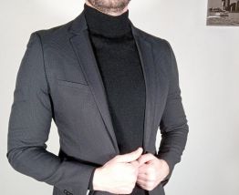 Élégant costume homme gris/noir à petits points brice slim